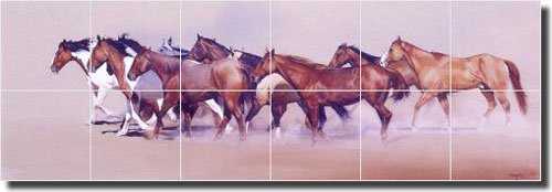 Western Horses Ceramic Tile Mural